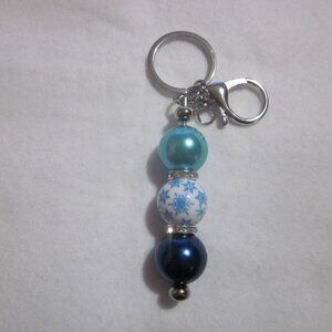 Snowflake Blue and White Beaded Keychain | Bag Charm.